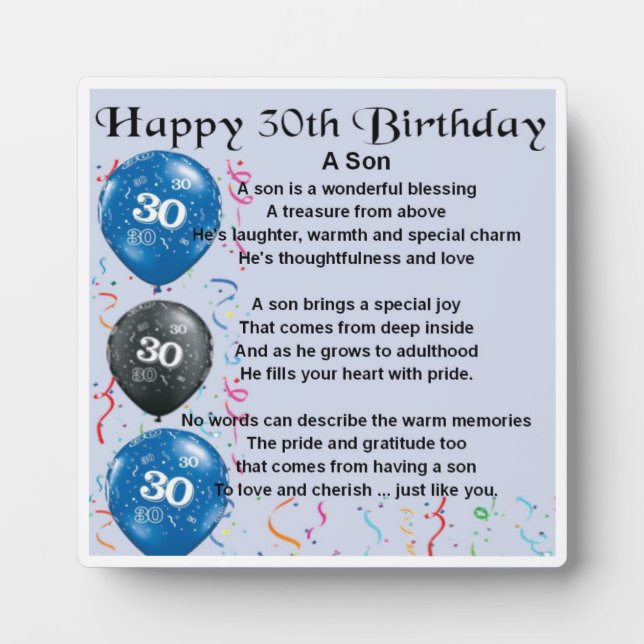 30th  Birthday Son Poem Plaque (Front)