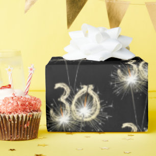 30th Birthday Sparklers on Black Wrapping Paper