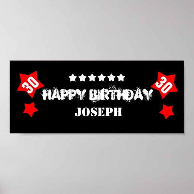 30th Birthday Star Banner Custom Name V30S STARS Poster (Front)