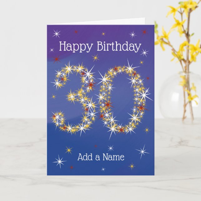 30th Birthday - Star Numbers - Blue - Age 30 Card (Yellow Flower)
