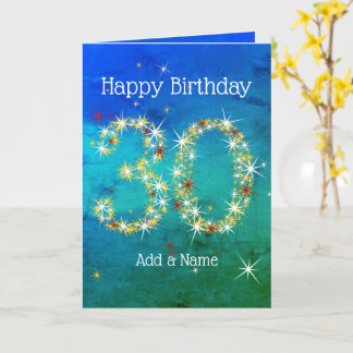 30th Birthday - Star Numbers - Blue Green - Age 30 Card