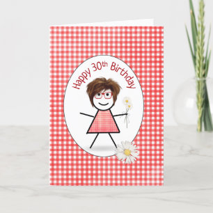 30th Birthday Stick Girl with Daisies Card