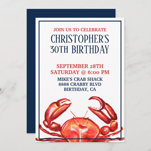 30th Birthday Summer Crab Invitation (Front/Back)
