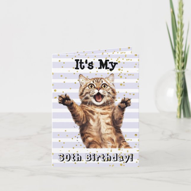 30th Birthday Super Cute Tabby Cat Card (Front)
