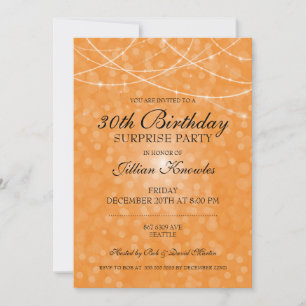 30th Birthday Surprise Party Orange String Lights Invitation