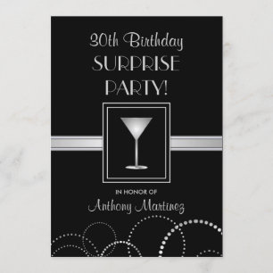 30th Birthday Surprise Party Silver & Black Invitation