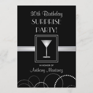 30th Birthday Surprise Party Silver & Black Invitation