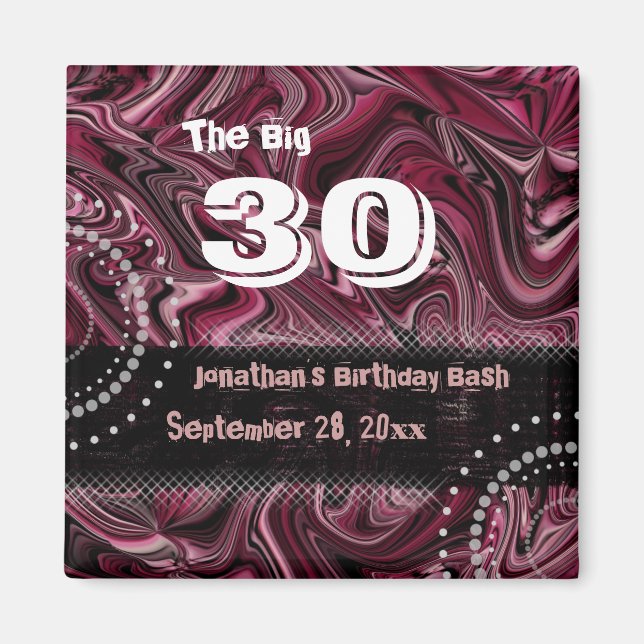 30th Birthday Swag Magnet ~ Red Marbled (Front)