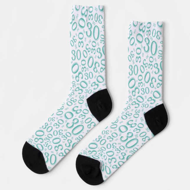 30th Birthday Teal Random Number Pattern Socks (Left)