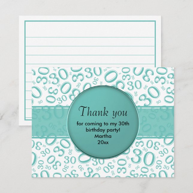 30th Birthday: Teal/White Number Pattern (Front/Back)