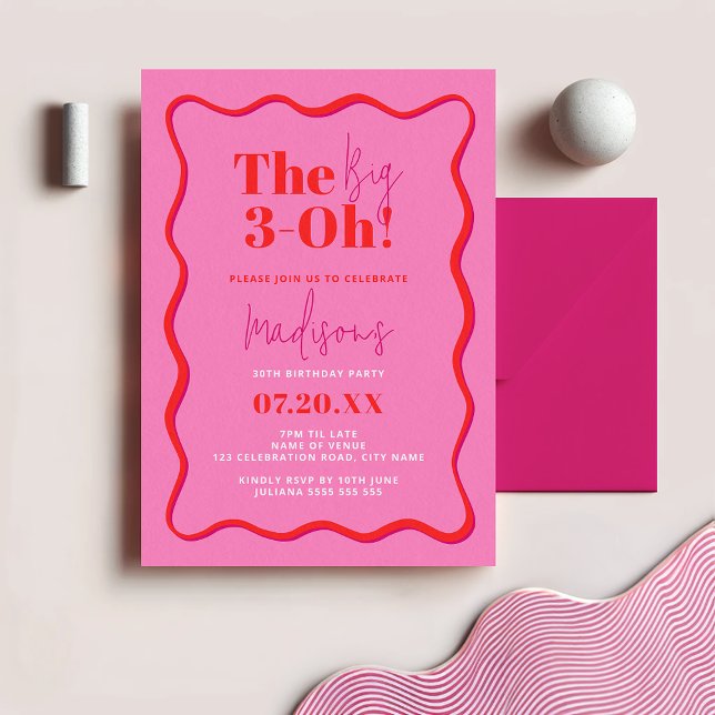 30th Birthday The Big 3-Oh Wavy Border  Invitation (Creator Uploaded)