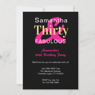 30th Birthday Thirty and Fabulous Party Invitation