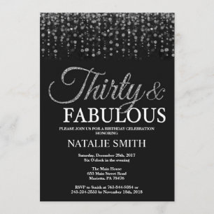 30th Birthday Thirty and Fabulous Silver Glitter Invitation