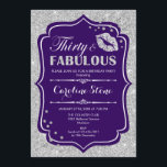 30th Birthday - Thirty Fabulous Purple Silver Invitation<br><div class="desc">30th Birthday Invitation.
Elegant purple white design with faux glitter silver. Features lips kiss,  confetti and script font. Perfect for an elegant birthday party. Thirty Fabulous! Message me if you need further customisation.</div>