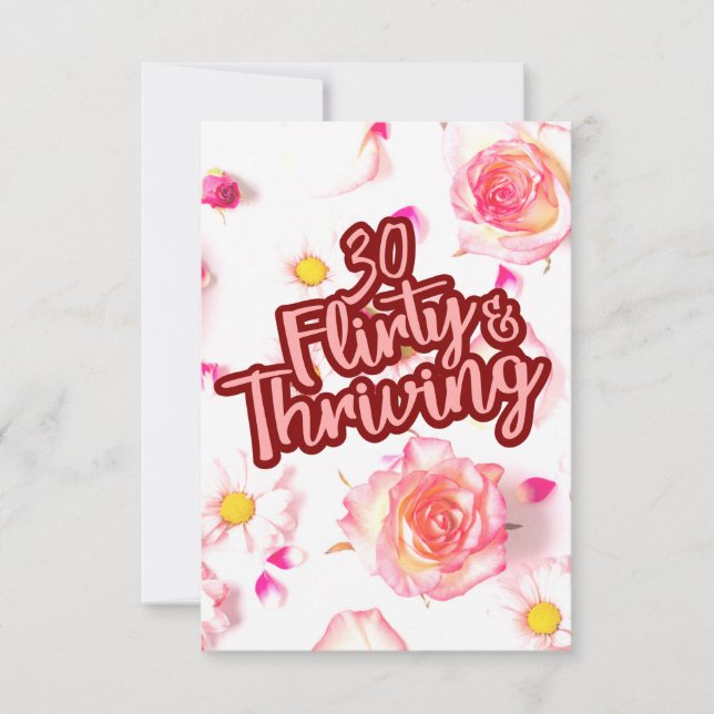 30th Birthday Thirty Flirty and Thriving Fun Pink Thank You Card (Front)