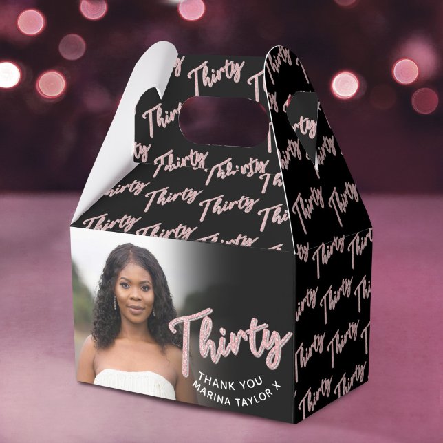 30th birthday Thirty script pink black photo Favour Box (Creator Uploaded)