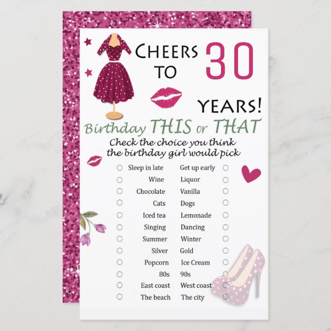 30th Birthday This or That Game (Front/Back)