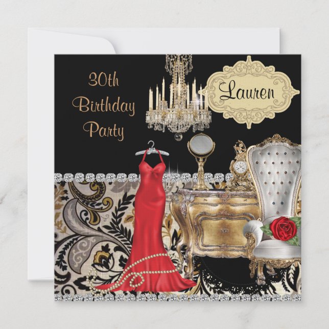 30TH BIRTHDAY VINTAGE BLING  Invitation (Front)
