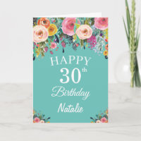 30th Birthday Watercolor Floral Flowers Teal