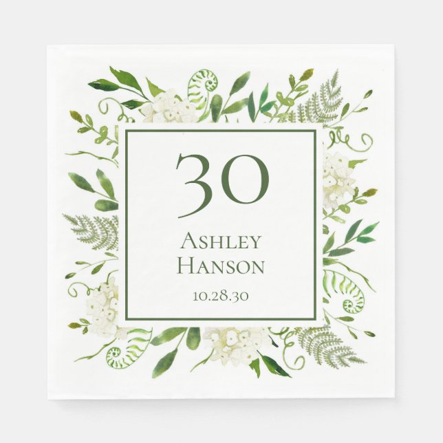 30th Birthday White Hydrangeas Napkin (Front)