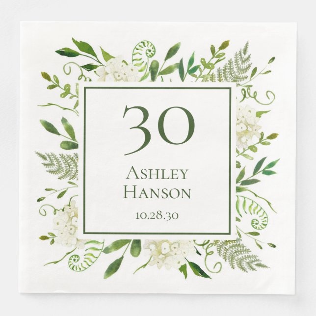 30th Birthday White Hydrangeas Napkin (Front)