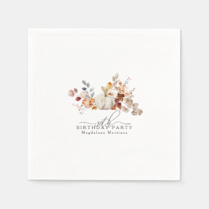 30th Birthday White Pumpkin Fall Flowers Custom Napkin