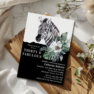 30th Birthday Wild Zebra Floral Thirty & Fabulous Invitation