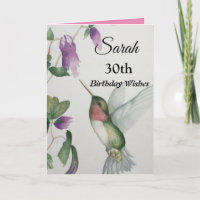 30th Birthday Wishes Hummingbird Garden Watercolor