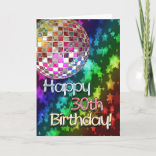 30th birthday with disco ball and rainbow of stars card