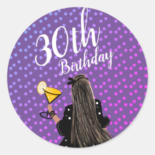 30th Birthday Woman Cocktail Fashion Beauty Classic Round Sticker