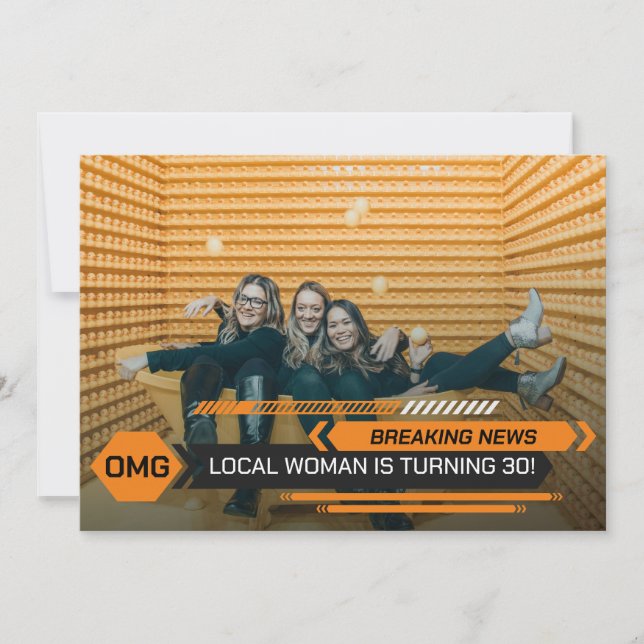 30th Birthday Woman's Breaking TV News Party Invitation (Front)