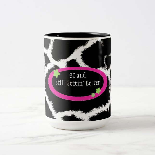 30th Birthday Zebra Pattern Two-Tone Coffee Mug (Center)