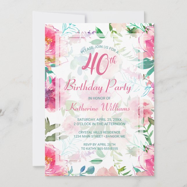 30th BirthdayTropical Floral Pink Peony  Party Invitation (Front)