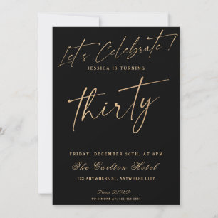 30th Black And Gold Elegant Birthday Party Invitation