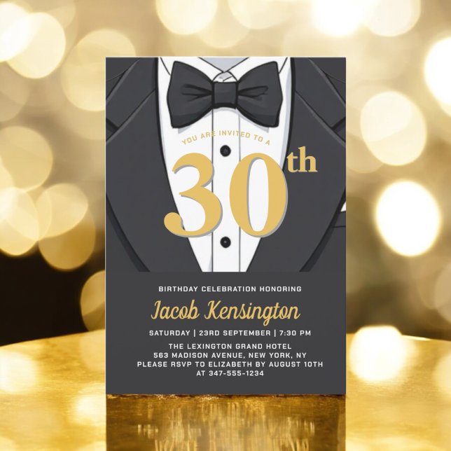 30th Black and Gold Tuxedo Birthday Event Invitation (Creator Uploaded)