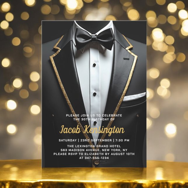 30th Black and Gold Tuxedo Birthday Event Invitation (Creator Uploaded)