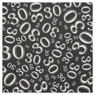 30th Black and White Milestone Number 30 Pattern Fabric