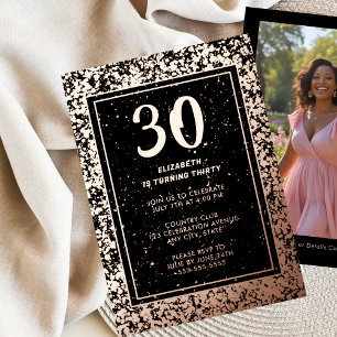 30th Black Rose Gold Photo on Back Custom Template
