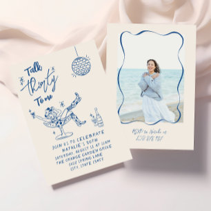 30th Blue Doddle Cowgirl Coastal Photo Birthday Invitation