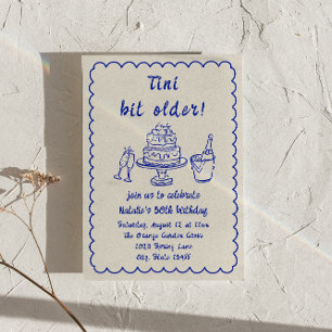 30th Blue Hand Drawn Champagne Cake Birthday Party Invitation