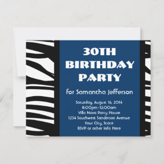30th Blue Zebra Invitations