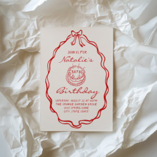 30th Bow Hand Drawn Coquette Illustrated Birthday Invitation