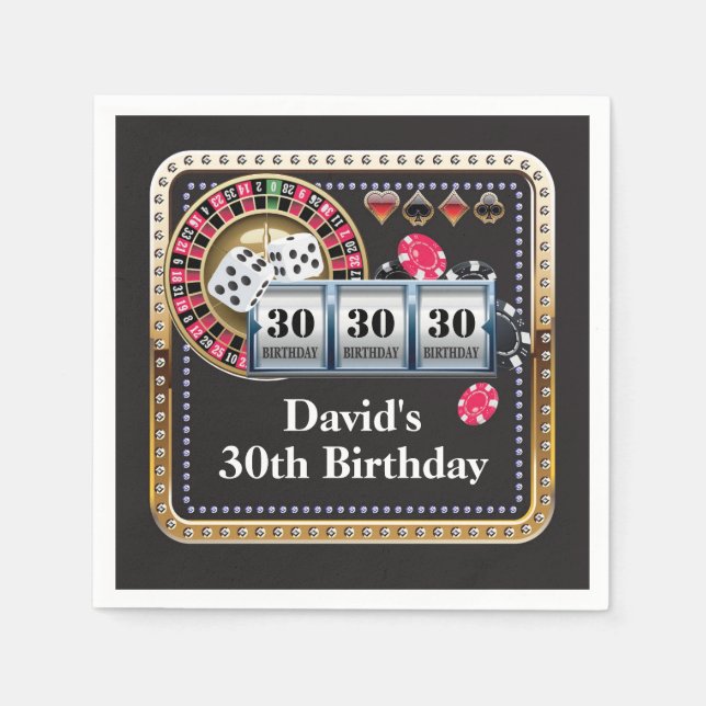 30th Casino Poker Playing Card Birthday Napkins (Front)