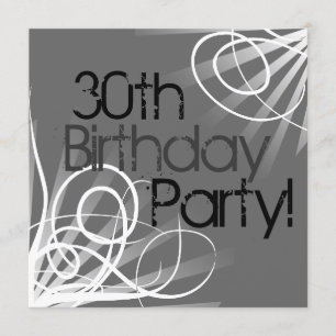 30th Charcoal Swirl Custom Invitations front/back