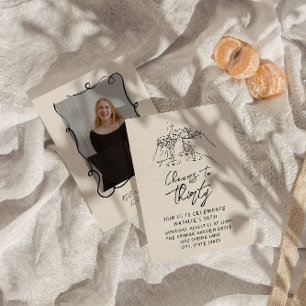 30th Doddle Cheers To Thirty Retro Photo Birthday Invitation