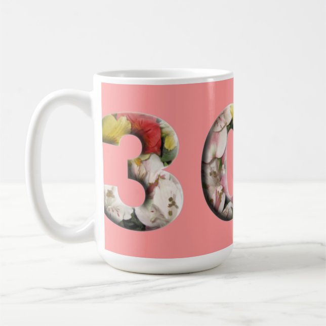 30th Floral Milestone Personalised Mug  (Left)