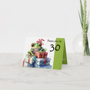 30th Frog Holiday Birthday striped hat Invitation