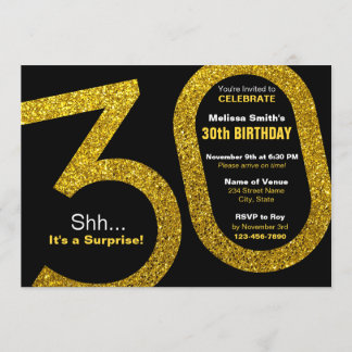 30th Gold Glitter Birthday Invitation