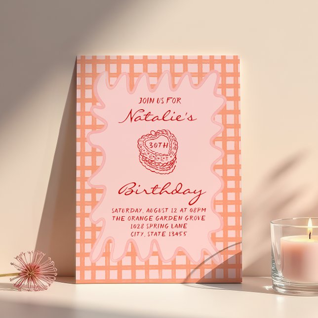 30th Hand Drawn 70s Quirky Wavy Frame Birthday Invitation (Creator Uploaded)