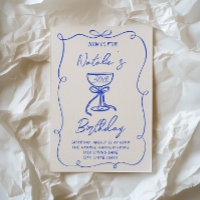 30th Hand Drawn Blue Bow Martini Doddle Birthday